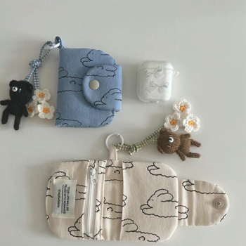 Κάτοχος καρτών από καμβά με φλοράλ μοτίβο και χαριτωμένο κουνελάκι, unisex, φρέσκο και γλυκό στυλ, με πολλαπλά διαμερίσματα για αποθήκευση και προστασία από σχίσιμο και κλοπή