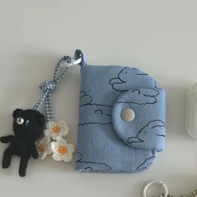 Textil kanvasz virágos nyuszi kártyatartó, uniszex, friss és édes stílus, több rekesz a tároláshoz, vágás elleni és lopás elleni védelem