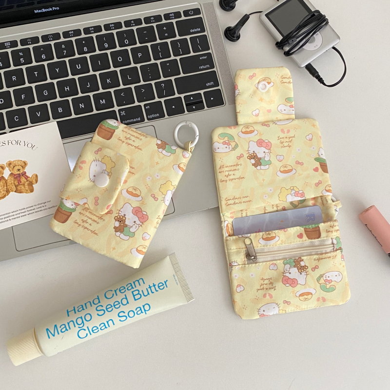 Textil kanvasz virágos nyuszi kártyatartó, uniszex, friss és édes stílus, több rekesz a tároláshoz, vágás elleni és lopás elleni védelem