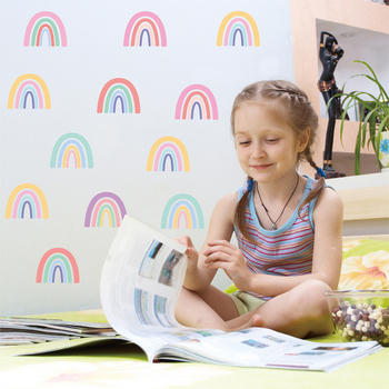 Carpenter`s Line PVC lipnus sienų lipdukas – boho/Ins stilius, širdies ir vaivorykštės motyvas, graffiti sienų lipdukas, svetainė, miegamasis, studija, įėjimas