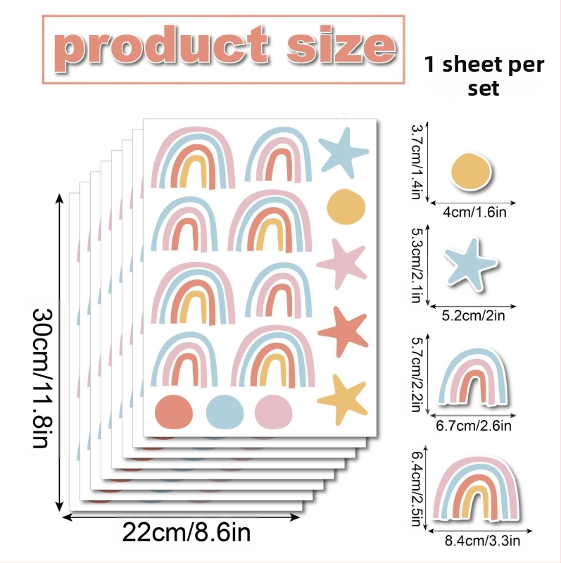 Carpenter`s Line PVC lipnus sienų lipdukas – boho/Ins stilius, širdies ir vaivorykštės motyvas, graffiti sienų lipdukas, svetainė, miegamasis, studija, įėjimas