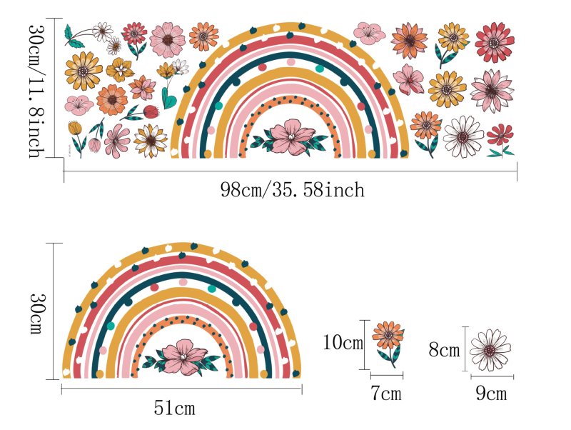 Carpenter`s Line PVC lipnus sienų lipdukas – boho/Ins stilius, širdies ir vaivorykštės motyvas, graffiti sienų lipdukas, svetainė, miegamasis, studija, įėjimas