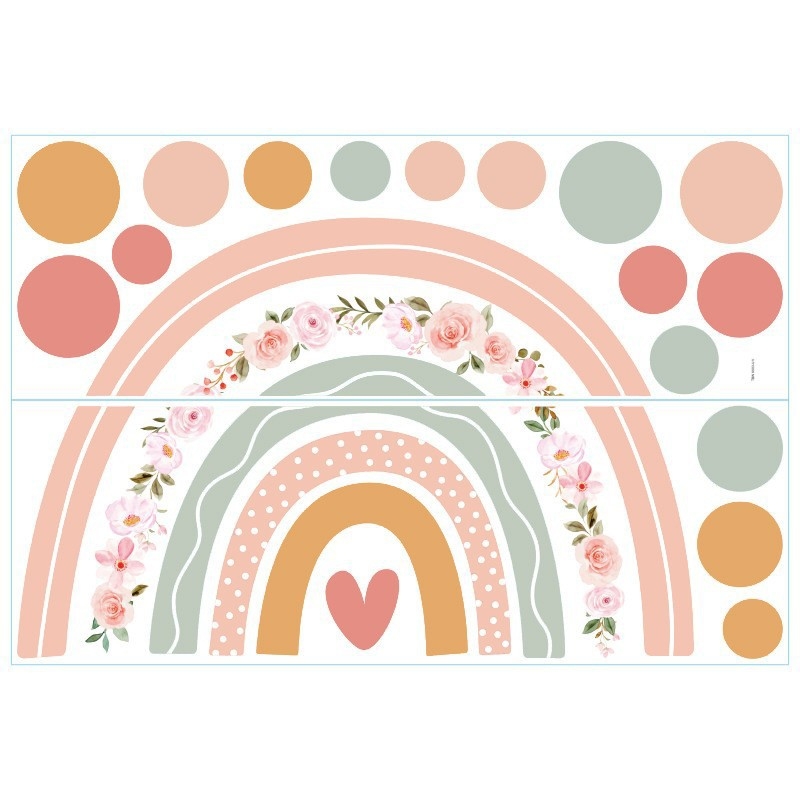 Carpenter`s Line PVC lipnus sienų lipdukas – boho/Ins stilius, širdies ir vaivorykštės motyvas, graffiti sienų lipdukas, svetainė, miegamasis, studija, įėjimas