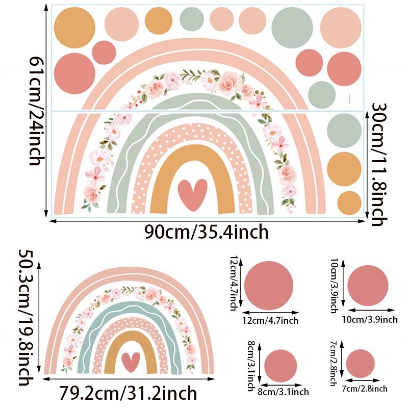 Carpenter`s Line PVC lipnus sienų lipdukas – boho/Ins stilius, širdies ir vaivorykštės motyvas, graffiti sienų lipdukas, svetainė, miegamasis, studija, įėjimas