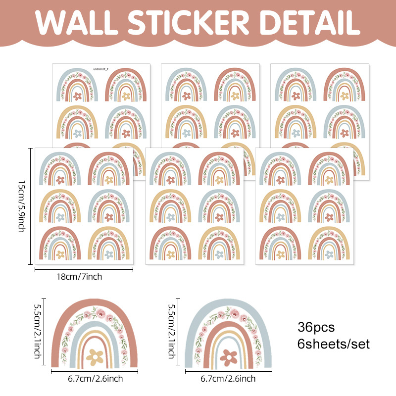 Carpenter`s Line PVC lipnus sienų lipdukas – boho/Ins stilius, širdies ir vaivorykštės motyvas, graffiti sienų lipdukas, svetainė, miegamasis, studija, įėjimas