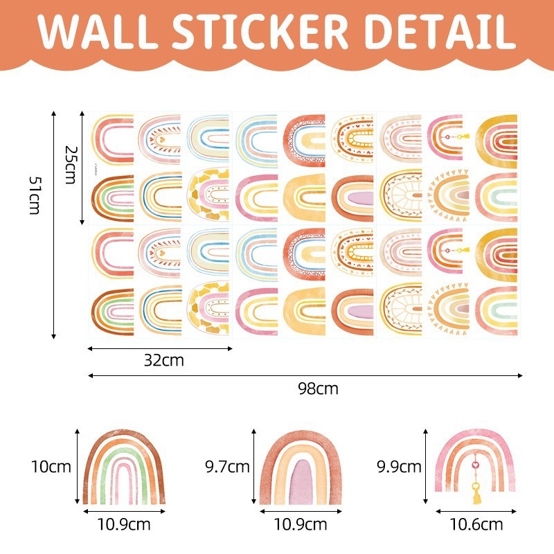 Carpenter`s Line PVC lipnus sienų lipdukas – boho/Ins stilius, širdies ir vaivorykštės motyvas, graffiti sienų lipdukas, svetainė, miegamasis, studija, įėjimas