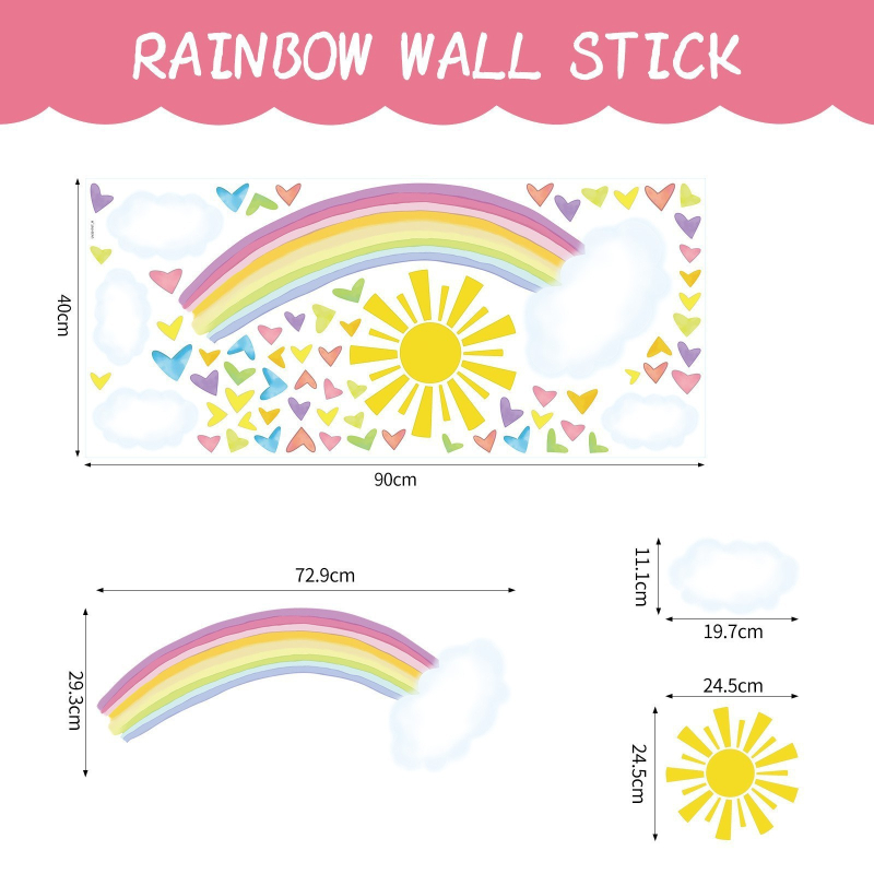 Carpenter`s Line PVC lipnus sienų lipdukas – boho/Ins stilius, širdies ir vaivorykštės motyvas, graffiti sienų lipdukas, svetainė, miegamasis, studija, įėjimas