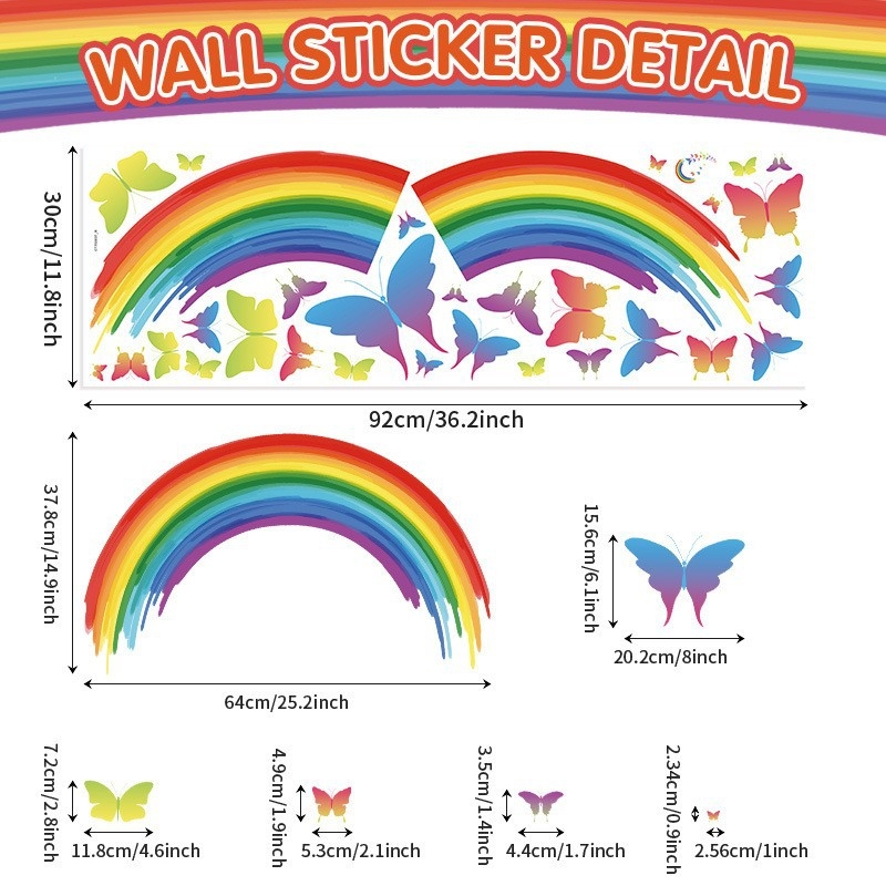 Carpenter`s Line PVC lipnus sienų lipdukas – boho/Ins stilius, širdies ir vaivorykštės motyvas, graffiti sienų lipdukas, svetainė, miegamasis, studija, įėjimas