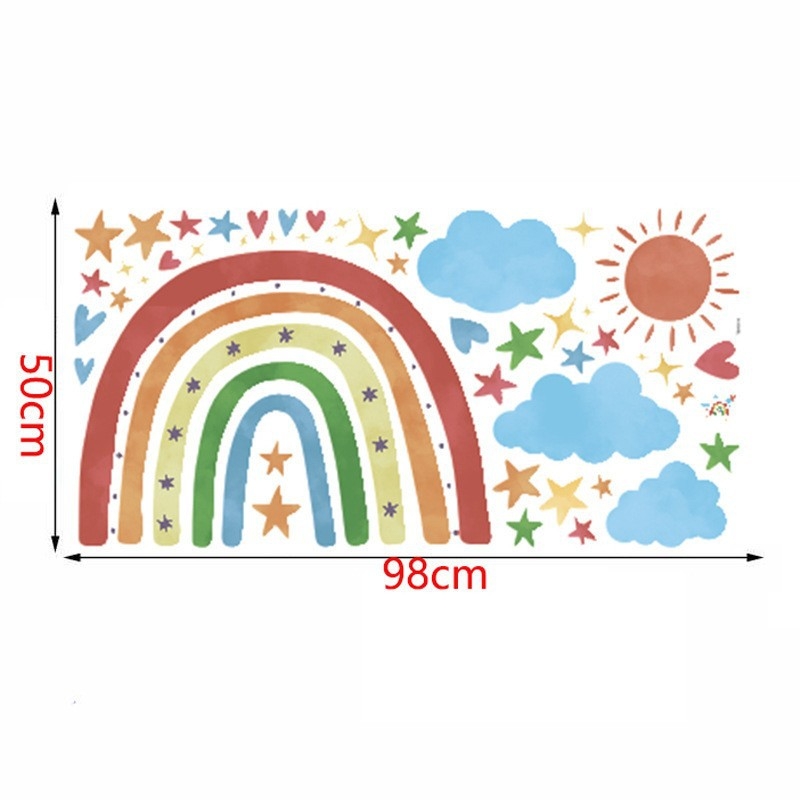 Carpenter`s Line PVC lipnus sienų lipdukas – boho/Ins stilius, širdies ir vaivorykštės motyvas, graffiti sienų lipdukas, svetainė, miegamasis, studija, įėjimas