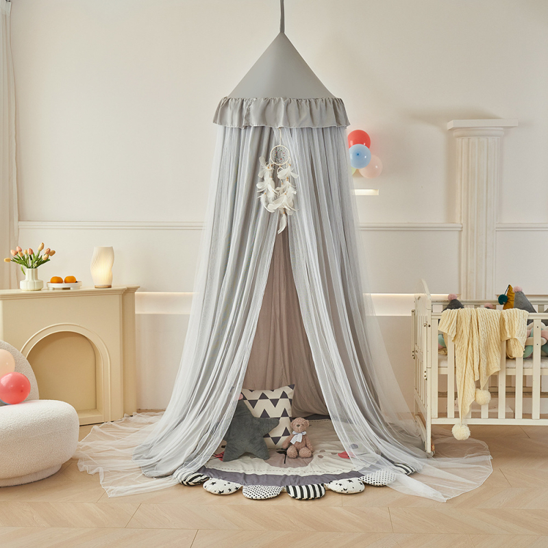 Висяща куполна москитна мрежа за легло — полиестер, рамка стомана/тел, една врата, универсално приложение