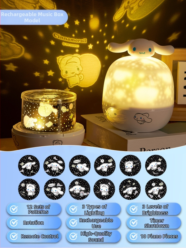 Projektor zvjezdanog neba noćna svjetlost za djecu, projekcija zvijezda i glazbeni zvuk, plastično kućište, za uzrast 4-6 godina