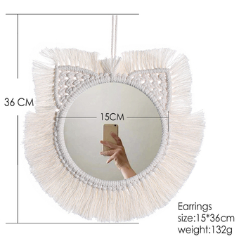 ArtiLady Šiaurietiškas katės gobeleno sieninis veidrodis su medvilnine virve ir geležiniu žiedu