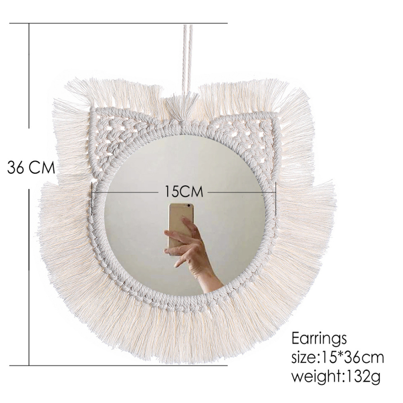 ArtiLady Šiaurietiškas katės gobeleno sieninis veidrodis su medvilnine virve ir geležiniu žiedu