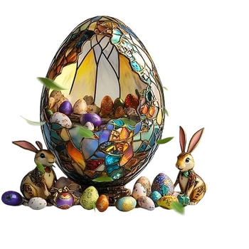 Akrilinės Velykinės kabinamos dekoracijos – kiaušinis ir kiškis, lango dekoracija, sieninis pakabukas, spauda