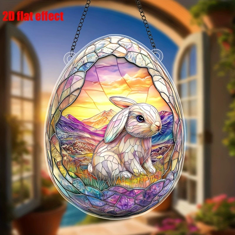 Akrilinės Velykinės kabinamos dekoracijos – kiaušinis ir kiškis, lango dekoracija, sieninis pakabukas, spauda