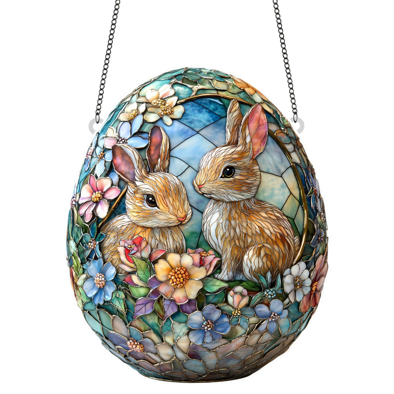 Akrilinės Velykinės kabinamos dekoracijos – kiaušinis ir kiškis, lango dekoracija, sieninis pakabukas, spauda