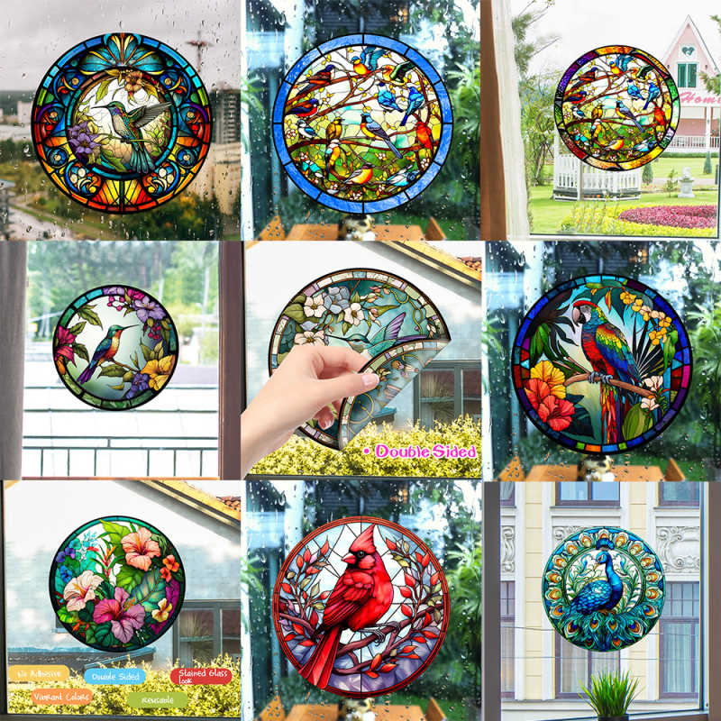 Αυτοκόλλητο παραθύρου από PVC, ηλεκτροστατική πρόσφυση, στυλ λουλουδιών, μοτίβο τοπίου, 1 τεμάχιο