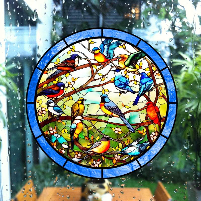 Αυτοκόλλητο παραθύρου από PVC, ηλεκτροστατική πρόσφυση, στυλ λουλουδιών, μοτίβο τοπίου, 1 τεμάχιο