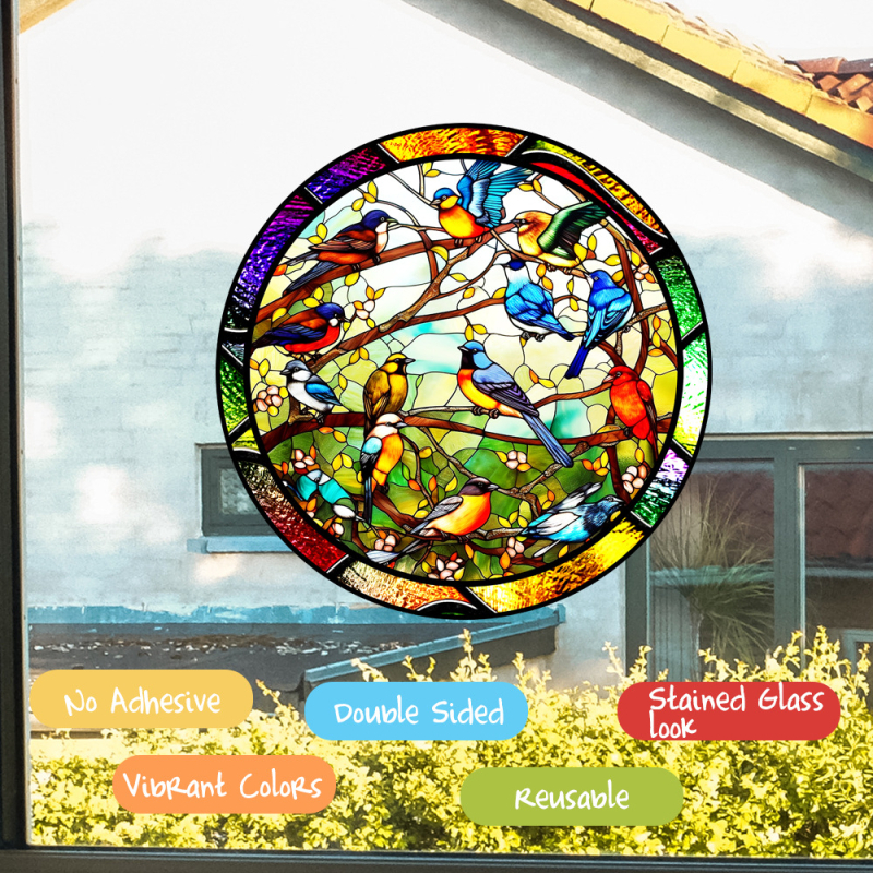 Αυτοκόλλητο παραθύρου από PVC, ηλεκτροστατική πρόσφυση, στυλ λουλουδιών, μοτίβο τοπίου, 1 τεμάχιο