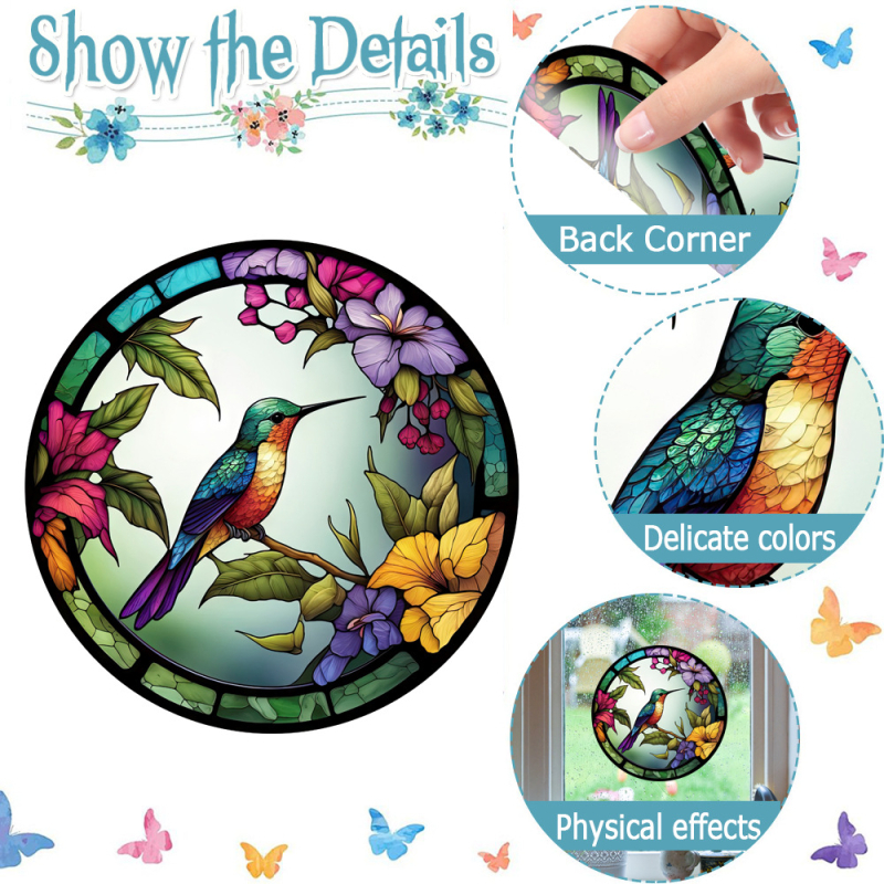 Αυτοκόλλητο παραθύρου από PVC, ηλεκτροστατική πρόσφυση, στυλ λουλουδιών, μοτίβο τοπίου, 1 τεμάχιο