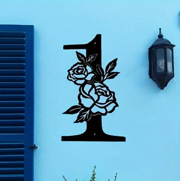 Placă metalică decorativă pentru numărul casei, în formă de floare, pentru exterior, 1 buc