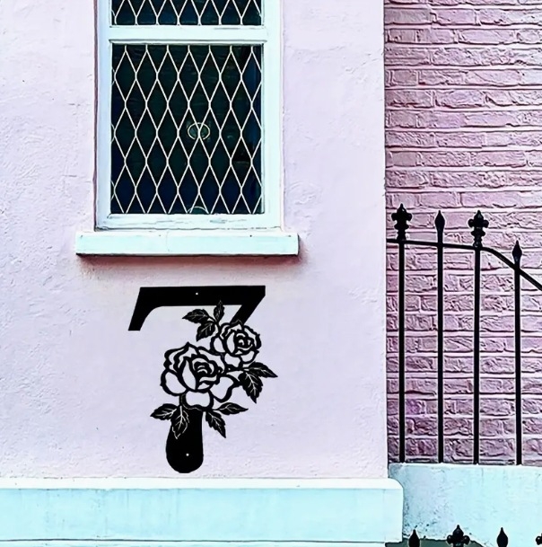 Placă metalică decorativă pentru numărul casei, în formă de floare, pentru exterior, 1 buc