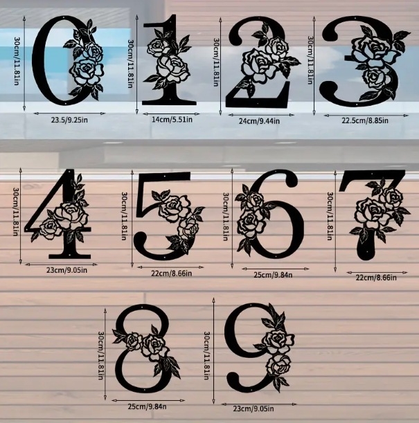 Placă metalică decorativă pentru numărul casei, în formă de floare, pentru exterior, 1 buc