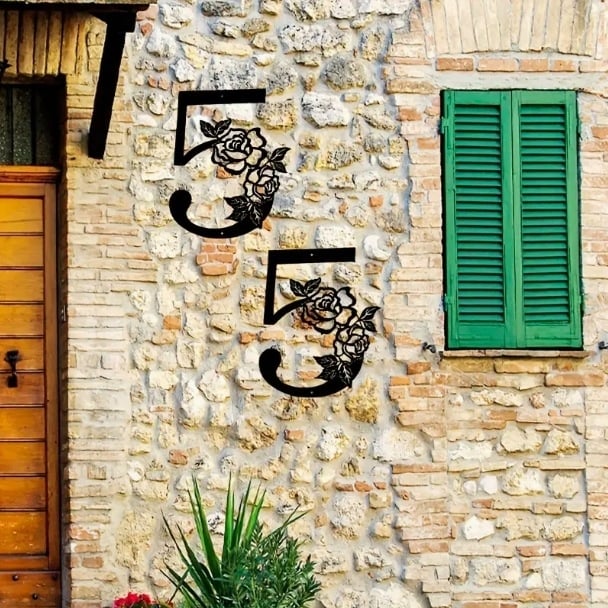 Placă metalică decorativă pentru numărul casei, în formă de floare, pentru exterior, 1 buc