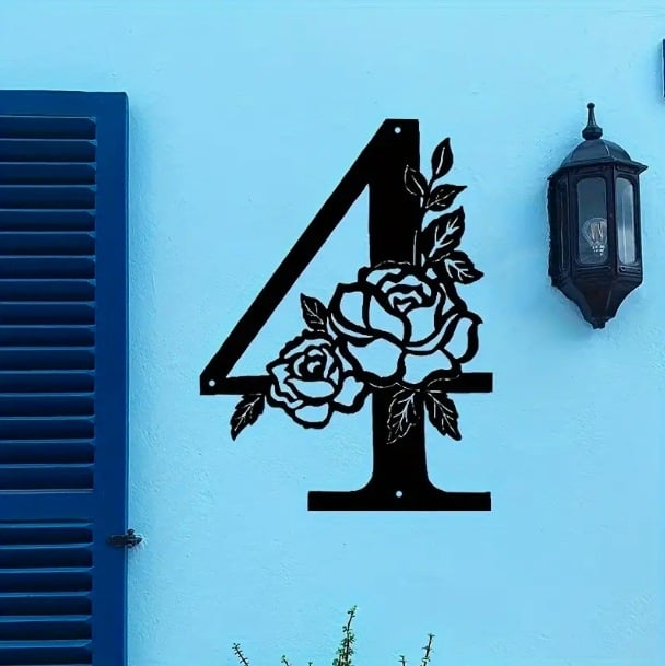 Placă metalică decorativă pentru numărul casei, în formă de floare, pentru exterior, 1 buc