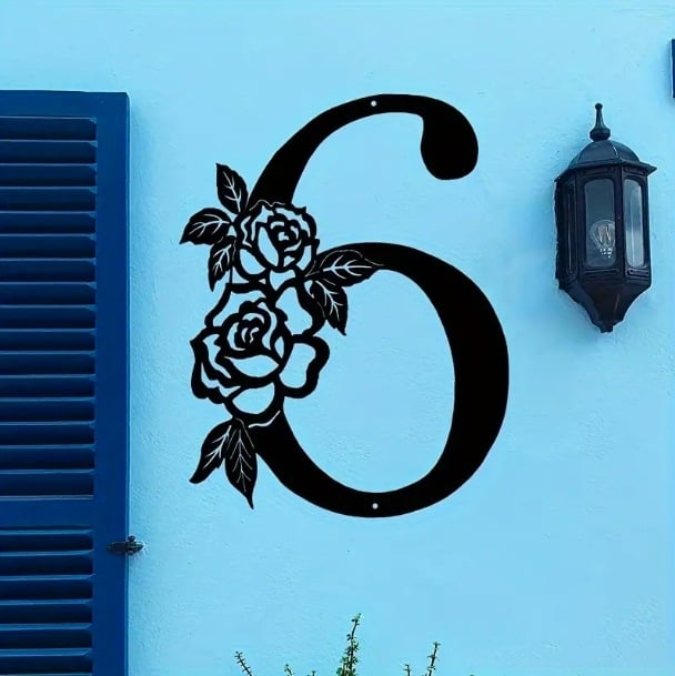 Placă metalică decorativă pentru numărul casei, în formă de floare, pentru exterior, 1 buc