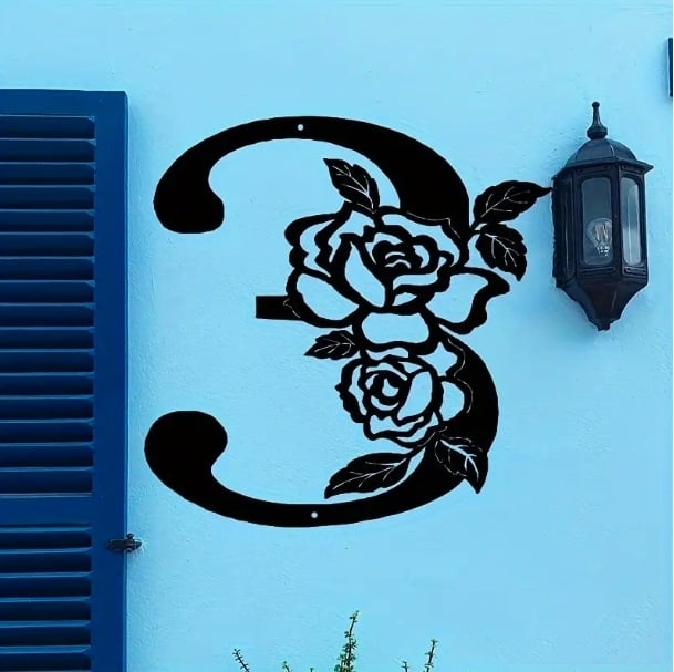 Placă metalică decorativă pentru numărul casei, în formă de floare, pentru exterior, 1 buc