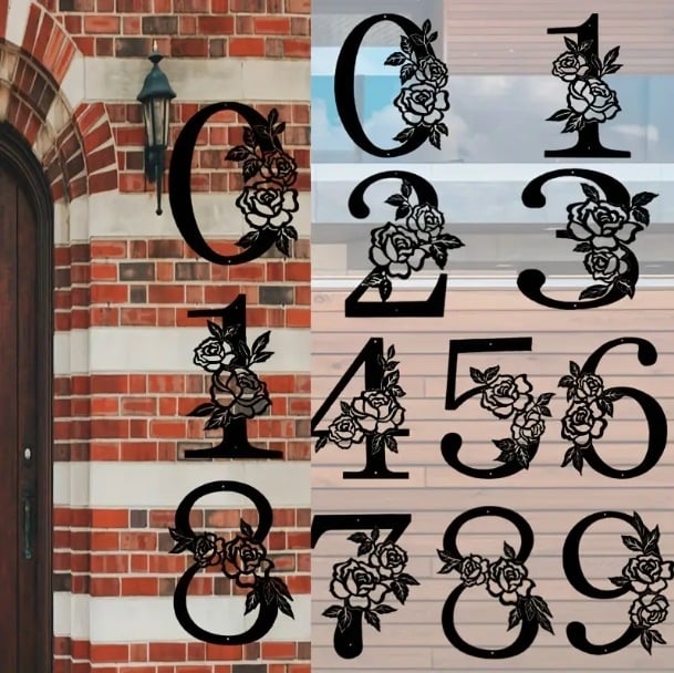 Placă metalică decorativă pentru numărul casei, în formă de floare, pentru exterior, 1 buc