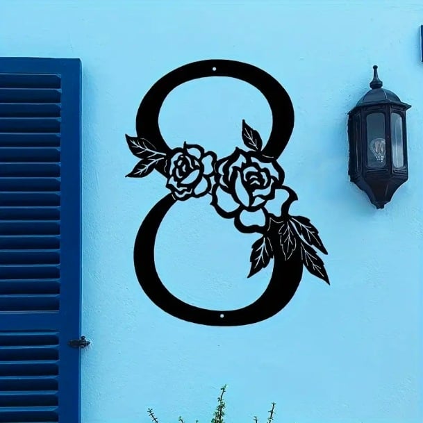 Placă metalică decorativă pentru numărul casei, în formă de floare, pentru exterior, 1 buc