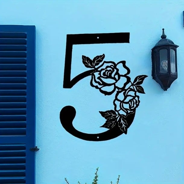 Placă metalică decorativă pentru numărul casei, în formă de floare, pentru exterior, 1 buc