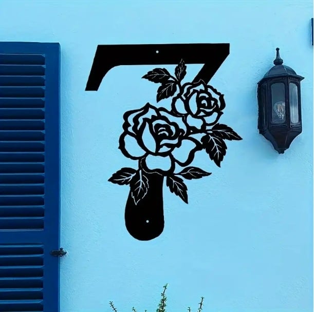 Placă metalică decorativă pentru numărul casei, în formă de floare, pentru exterior, 1 buc