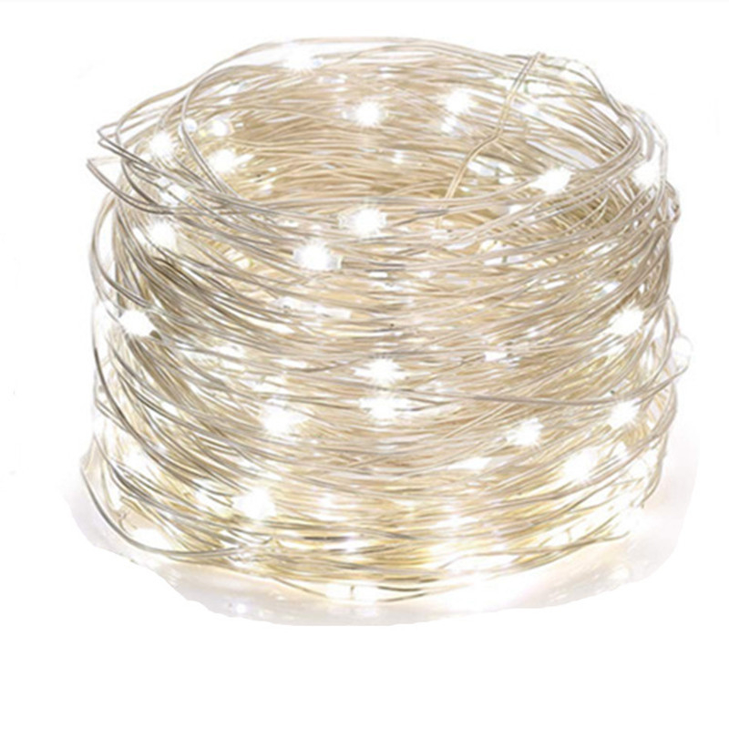 LED vara vadu gaismas virkne — 100 LED, IP44 ūdensdrošs, barošana ar bateriju kastīti, 12V ieeja