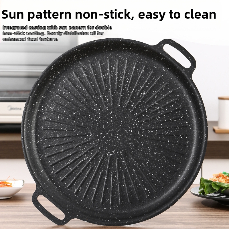 Грил тиган с Maifan камък, корейски стил Teppanyaki, кръгъл железен, преносим, не залепващ