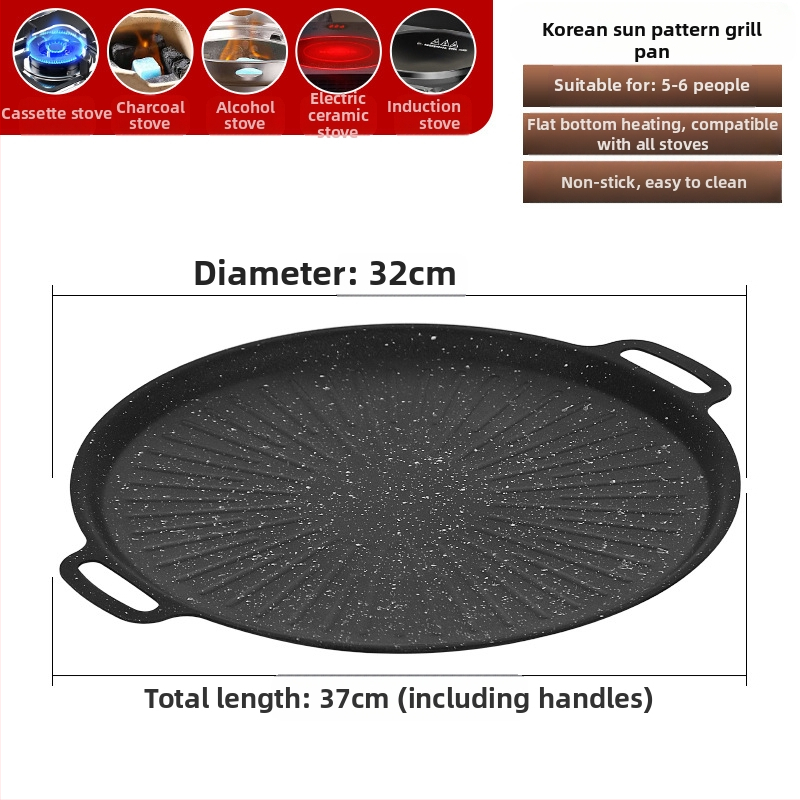 Maifan akmens grilio keptuvė, Korėjos stiliaus Teppanyaki, apvali geležis, nešiojama, nelipni