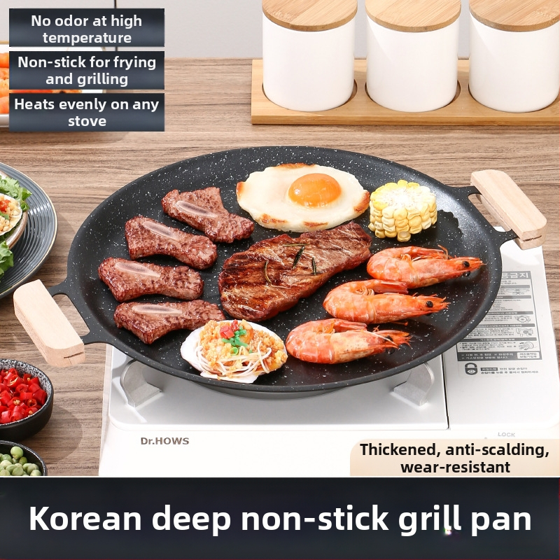 Maifan akmens grilio keptuvė, Korėjos stiliaus Teppanyaki, apvali geležis, nešiojama, nelipni