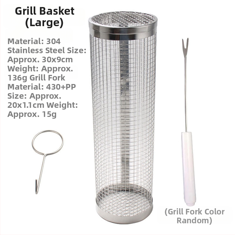 Apskrito formos 304 nerūdijančio plieno kepsninės grotelės cilindrinės formos, presuotu apdirbimu, nuimama, sveria 110–130 g