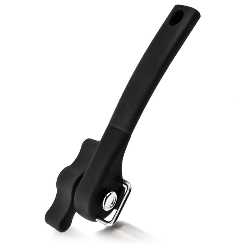 Rokasdrošības konservu atvērtājs ar sānu asmeni, vienrokas rokturis, daudzfunkcionāls