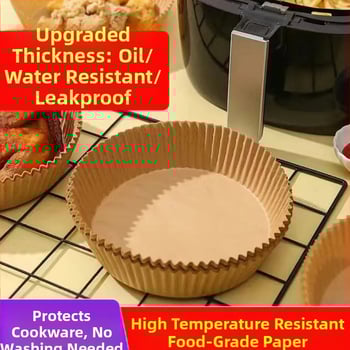 Apvalus kepimo popierius oro fritezei su riebalų atsparia danga, vienkartinis, iš medienos pulpo, 35 gsm