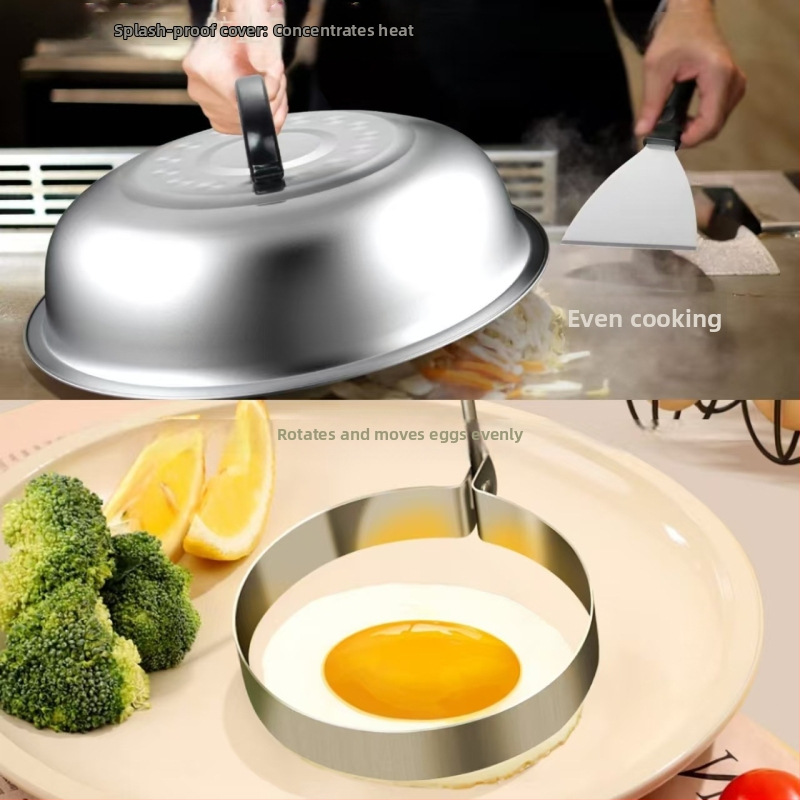 18-частен комплект от неръждаема стомана за барбекю с дървени дръжки за открито готвене Teppanyaki – включва клипс, четка, вилица и шпатула