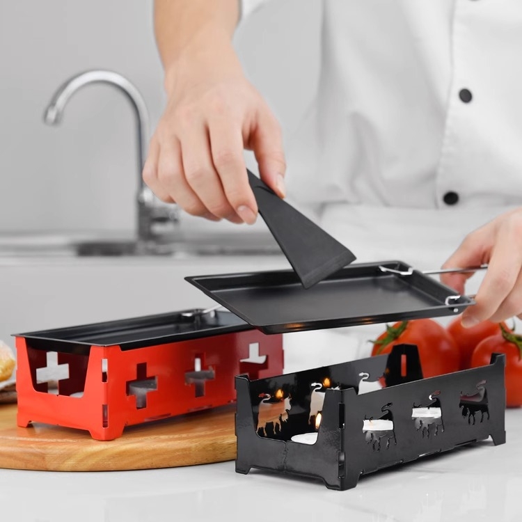 Nešiojamas sūrio kepimo grilis su mini neprilipomomis kepimo formomis ir žvakių laikikliu, tinkamas kempingui