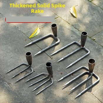 Κηπουρικό μεταλλικό εργαλείο με δύο δόντια και γάντζο πρόσδεσης