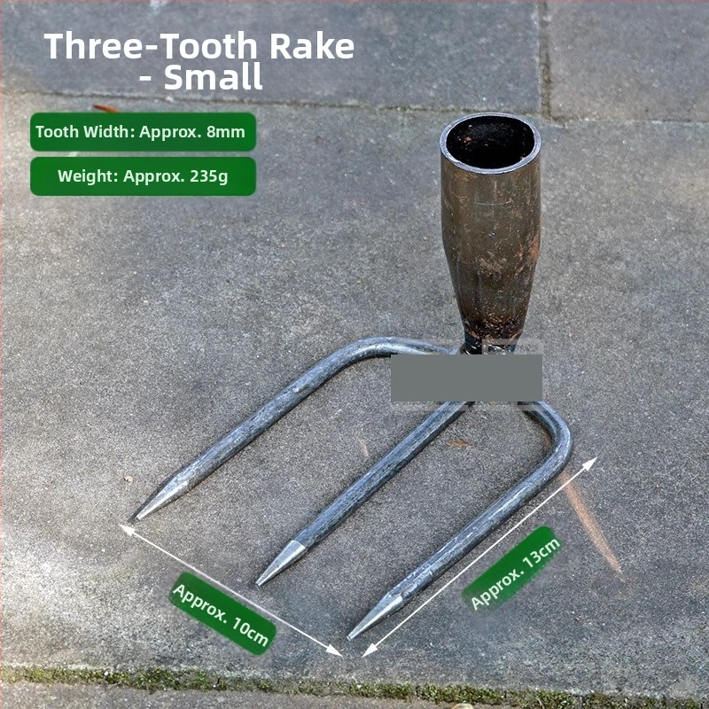 Vrtna metalna grablja sa dva zuba i hvataljkom