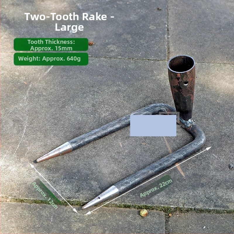Vrtna metalna grablja sa dva zuba i hvataljkom