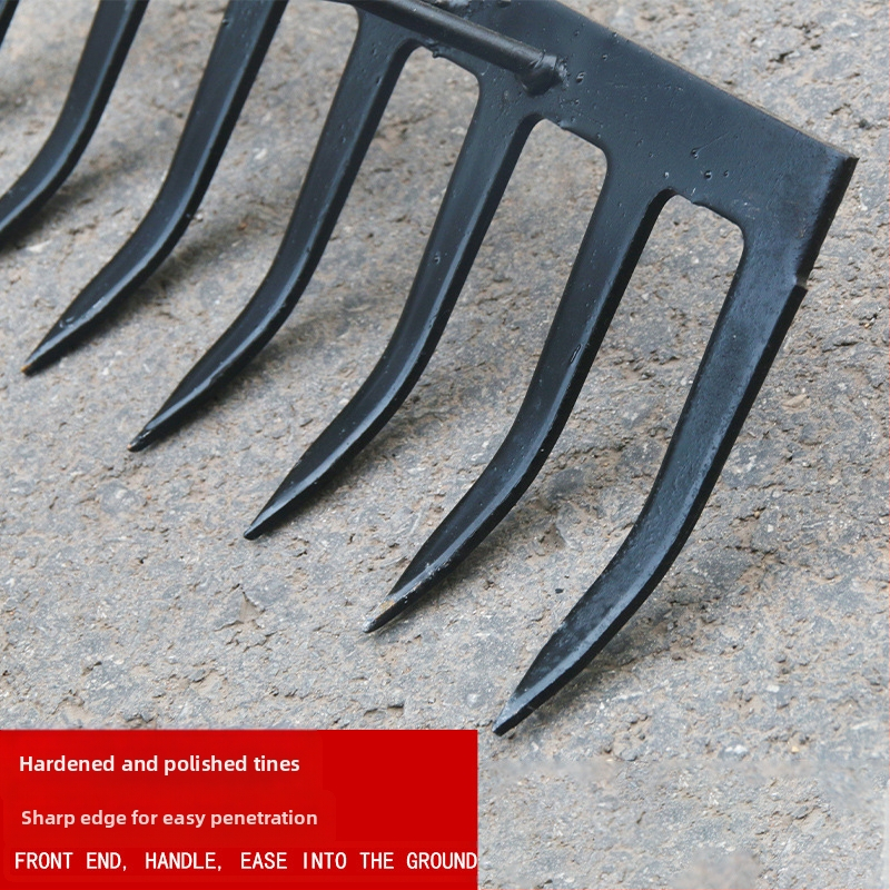 Градинско гребло от манганова стомана с девет и пет зъба, за разрохкване на почвата и плевене, подходящо за домакинство