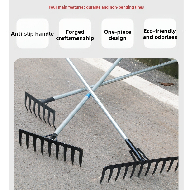 Градинско гребло от манганова стомана с девет и пет зъба, за разрохкване на почвата и плевене, подходящо за домакинство
