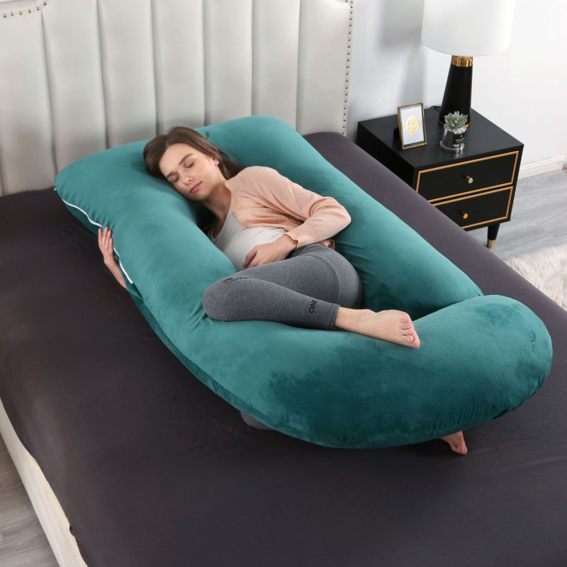 G-formas grūtniecības spilvens sāņajam gulēšanai, samta audums, pildījums poliestera šķiedra, noņemams pārvalks, 3,15 kg